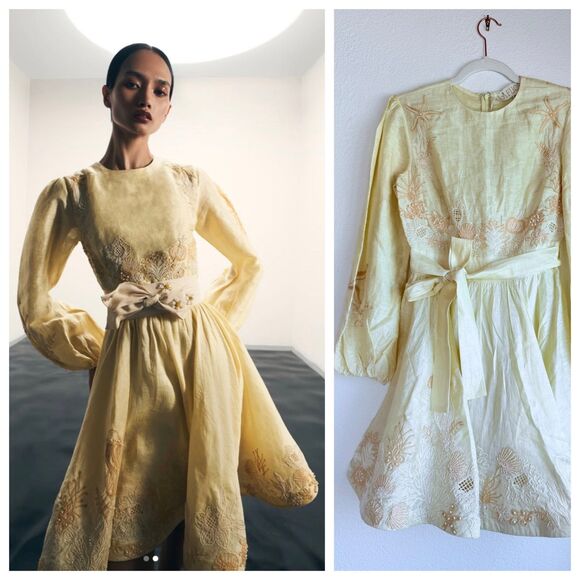 NWT La Fuori Resort '25 Collection Horizon Glow Yellow Embroidered Beaded Dress - Picture 1 of 15